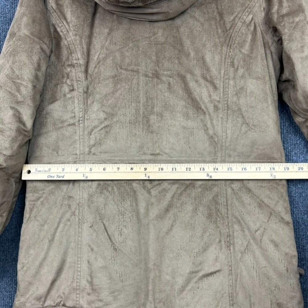 LL Bean Women's Small Faux Suede Hooded Jacket Brown Plush Full Zip Snaps - Picture 15 of 16